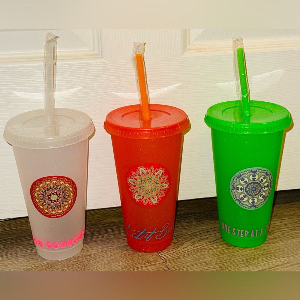 NEW 24 oz Positive Anxiety Tumblr w/ Lid, Straw & Sensory Sticker